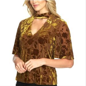 1 State Floral Jacquard Velvet Choker Top Size L NWT
